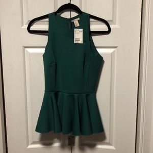 H&M forest green peplum scuba top